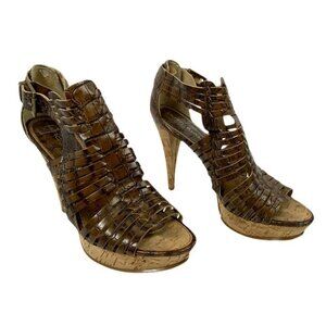 Marc Fisher Croc Embossed Snake Print‎ Strappy Heels Platform Size 7 Ankle Boots